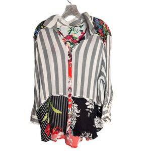 John Mark Patchwork Button Down Women 2X Multicolor Viscose Boho Tunic Shirt